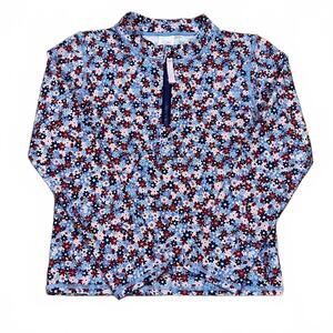Ruffle Butts Girls Blue/Red Floral Rash Guard Top Size 8